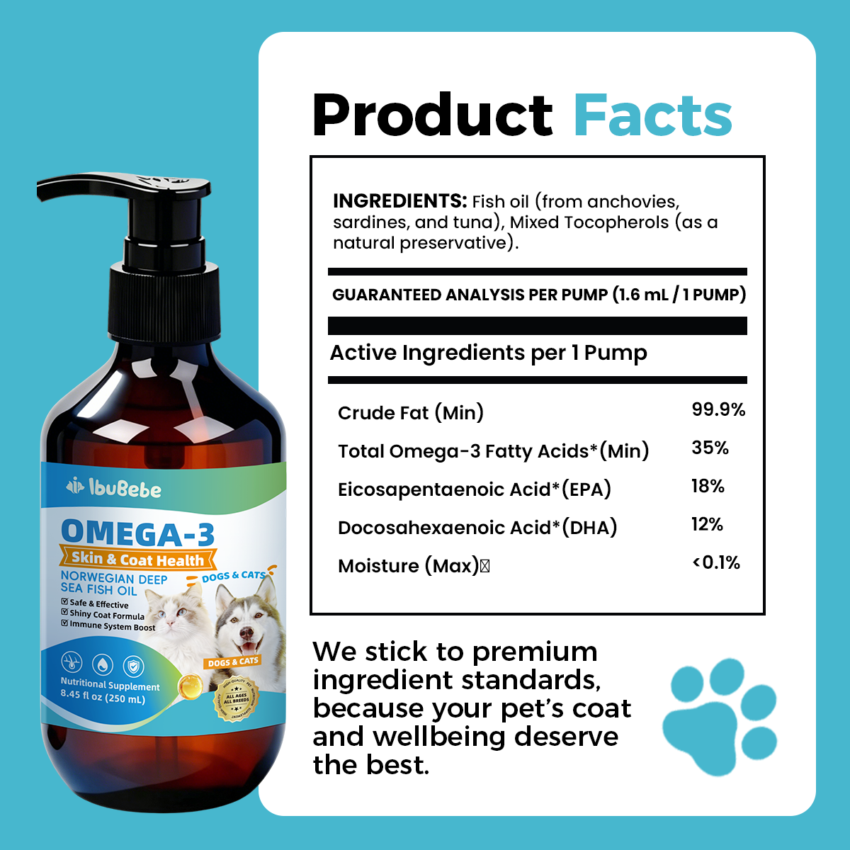 35% Omega-3 Fish Oil for Dogs & Cats | EPA & DHA | Daily Skin & Coat Support | 8.45oz