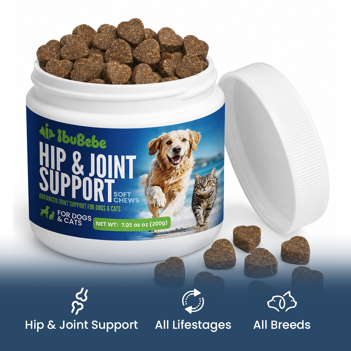 Hip & Joint Supplement for Dogs & Cats | Glucosamine, Chondroitin, UC-II Collagen & Green-Lipped Mussel for Joint Mobility Support, 100 Soft Chews senior