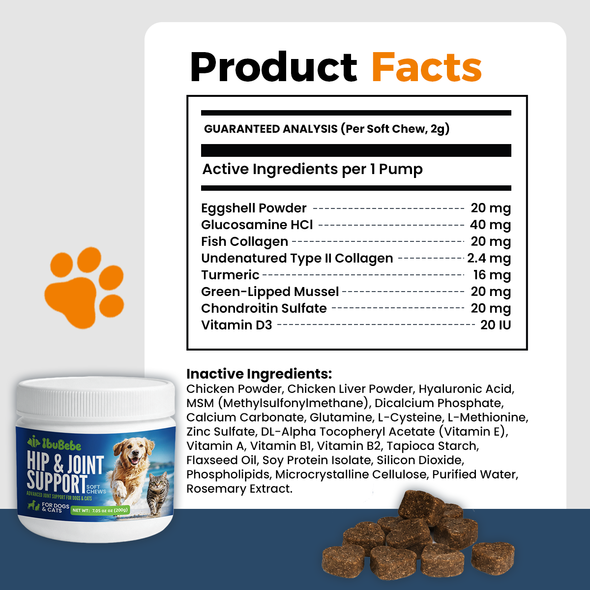 Hip & Joint Supplement for Dogs & Cats | Glucosamine, Chondroitin, UC-II Collagen & Green-Lipped Mussel for Joint Mobility Support, 100 Soft Chews senior
