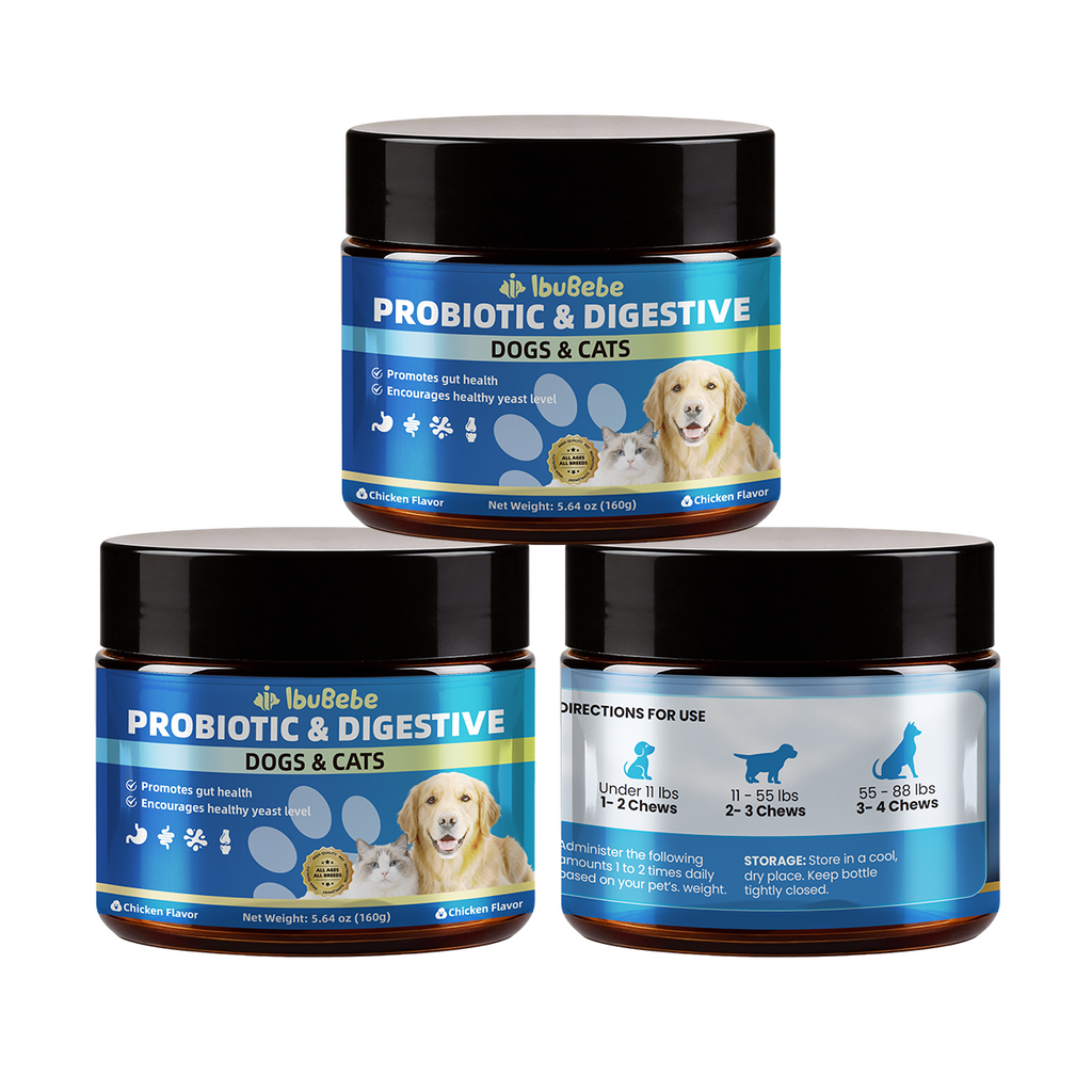 Probiotics for Dogs & Cats Soft Chews | Gut Health, Digestive Support & Healthy Yeast Balance Supplement, Chicken Flavor, 160g prebiotics